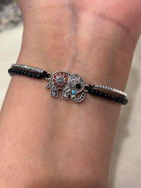 Elephant Beaded Bracelet with Black and Silver Accents